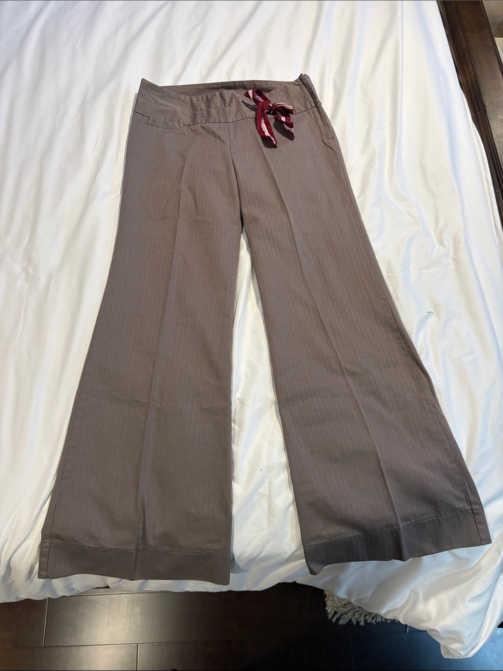 Unique Wide Leg Pants in Taupe with Ribbon Tie